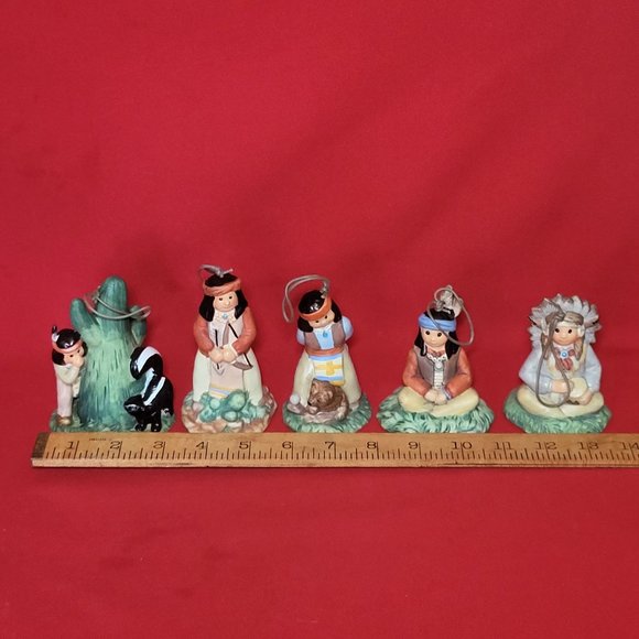 Vintage Native American Indian Figurines Bell Ornaments Set of 5 - Picture 9 of 12